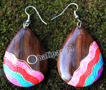 Wooden Earring, Made From Sono Wood With Painting