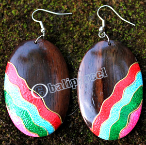 Wooden Earring, Made From Sono Wood With Painting