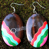 Wooden Earring, Made From Sono Wood With Painting