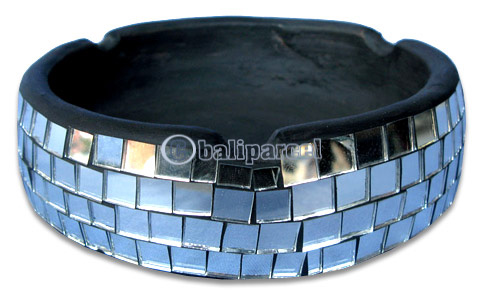 Ashtray, Handmade From Wood With Mosaic Glass Inlaid