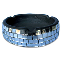 Ashtray, Handmade From Wood With Mosaic Glass Inlaid