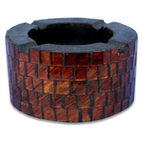 Ashtray, Handmade From Wood With Mosaic Glass Inlaid