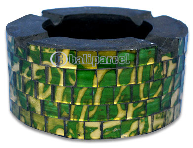 Ashtray, Handmade From Wood With Mosaic Glass Inlaid