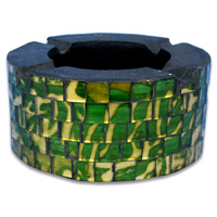 Ashtray, Handmade From Wood With Mosaic Glass Inlaid