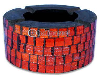 Ashtray, Handmade From Wood With Mosaic Glass Inlaid