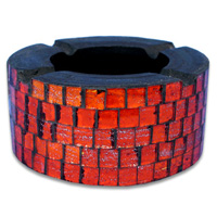 Ashtray, Handmade From Wood With Mosaic Glass Inlaid