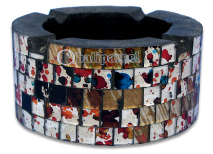 Ashtray, Handmade From Wood With Mosaic Glass Inlaid