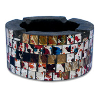 Ashtray, Handmade From Wood With Mosaic Glass Inlaid