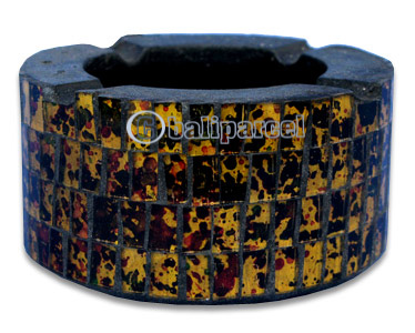 Ashtray, Handmade From Wood With Mosaic Glass Inlaid