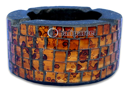 Ashtray, Handmade From Wood With Mosaic Glass Inlaid