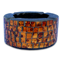 Ashtray, Handmade From Wood With Mosaic Glass Inlaid