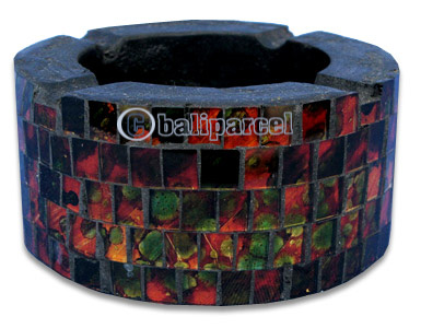 Ashtray, Handmade From Wood With Mosaic Glass Inlaid