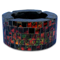 Ashtray, Handmade From Wood With Mosaic Glass Inlaid