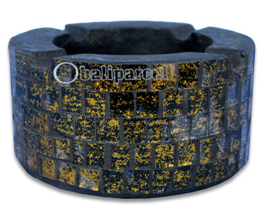 Ashtray, Handmade From Wood With Mosaic Glass Inlaid