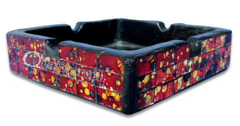Ashtray, Handmade From Wood With Mosaic Glass Inlaid