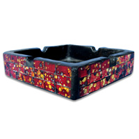 Ashtray, Handmade From Wood With Mosaic Glass Inlaid