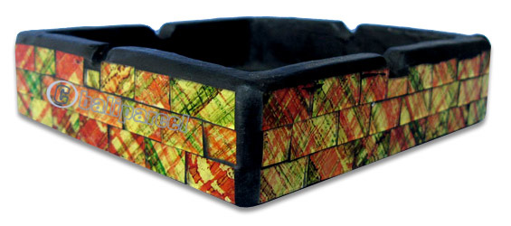 Ashtray, Handmade From Wood With Mosaic Glass Inlaid