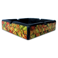 Ashtray, Handmade From Wood With Mosaic Glass Inlaid