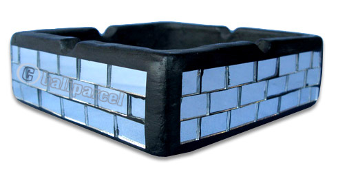 Ashtray, Handmade From Wood With Mosaic Glass Inlaid