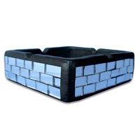 Ashtray, Handmade From Wood With Mosaic Glass Inlaid