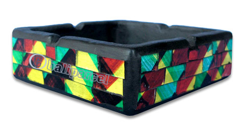 Ashtray, Handmade From Wood With Mosaic Glass Inlaid