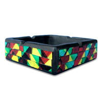 Ashtray, Handmade From Wood With Mosaic Glass Inlaid