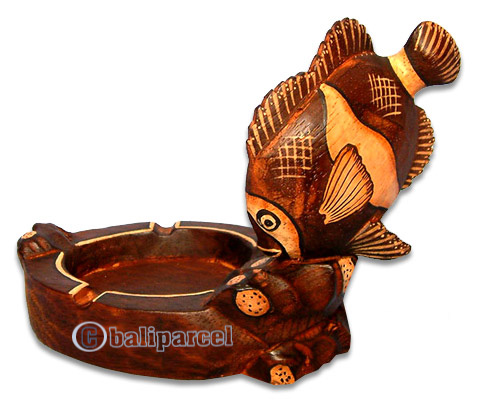 Wooden Fish Ashtray, Hand Carved  From Albesia Wood