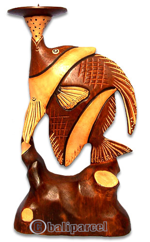 Wooden Fish Candle Holder, Hancarved From Albesia Wood