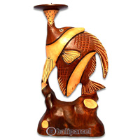 Wooden Fish Candle Holder, Hancarved From Albesia Wood