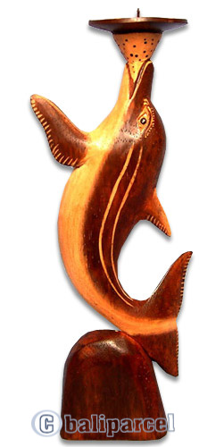 Wooden Dolphin Candle Holder, Hancarved From Albesia Wood
