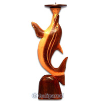 Wooden Dolphin Candle Holder, Hancarved From Albesia Wood