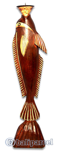 Wooden Fish Candle Holder, Hancarved From Albesia Wood