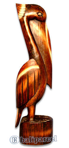 Wooden Pelican Bird, Hand Carved From Albesia Wood