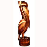 Wooden Pelican Bird, Hand Carved From Albesia Wood