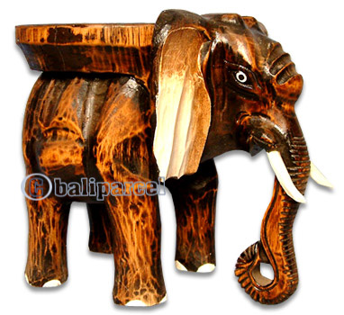 Wooden Elephant Table, Handcarved From Albesia Wood