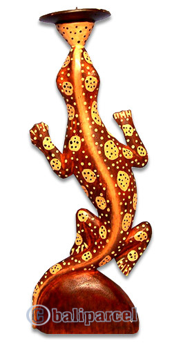 Wooden Gecko Candle Holder, Hancarved From Albesia Wood
