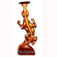 Wooden Gecko Candle Holder, Hancarved From Albesia Wood