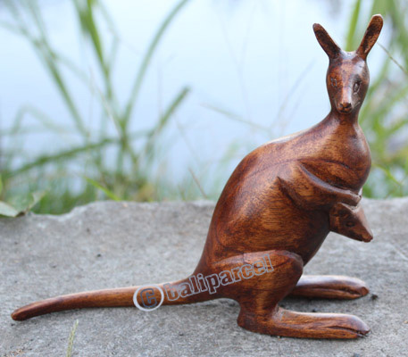 Wooden Kangaroo, Hand Carved From Suar Wood