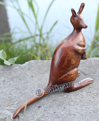 Wooden Kangaroo, Hand Carved From Suar Wood