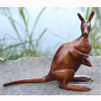 Wooden Kangaroo, Hand Carved From Suar Wood
