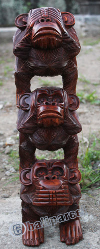 Wooden Stack Monkey, Handcarved From Suar Wood
