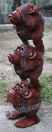 Wooden Stack Monkey, Handcarved From Suar Wood