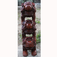 Wooden Stack Monkey, Handcarved From Suar Wood