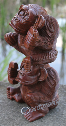 Wooden Stack Monkey, Handcarved From Suar Wood