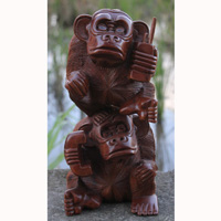 Wooden Stack Monkey, Handcarved From Suar Wood
