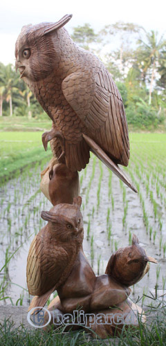 Wooden Owl Handcarved From Suar Wood