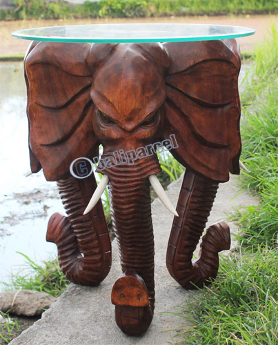 Wooden Elephant Table,hand Carved From Suar Wood (include Glass On Top)