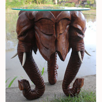 Wooden Elephant Table,hand Carved From Suar Wood (include Glass On Top)