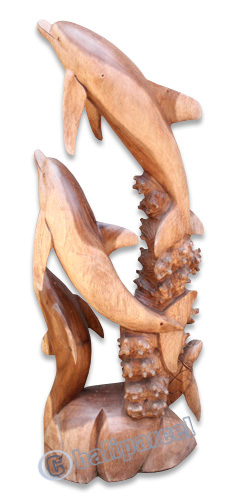 Wooden 3  Dholpins And 1 Turtle Carving, Hand Carved From Suar Wood
