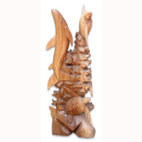 Wooden 1 Dholpin And 2 Turtles Carving, Hand Carved From Suar Wood